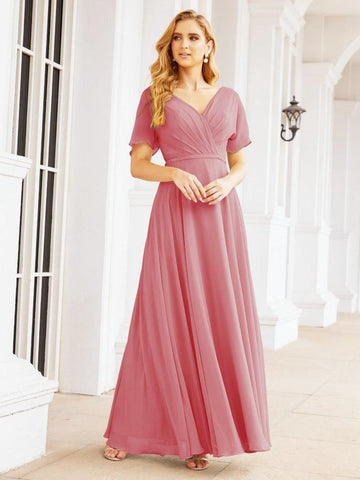 Numbersea Formal Prom Gowns for Mother of The Bride Short Sleeves Bridesmaid Dress 28049