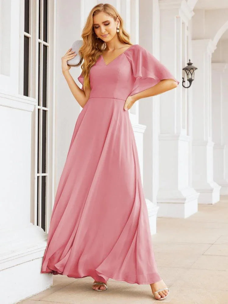 Numbersea Bridesmaid Dresses for Wedding Formal Evening Party Prom Gown with Cape 28050