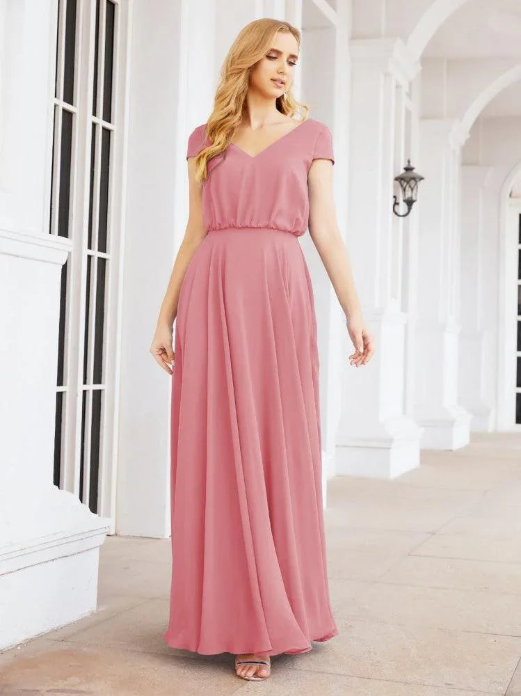 Robes de demoiselle d'honneur Numbersea à col en V, manches courtes longues, robes de bal et de soirée formelles 28071