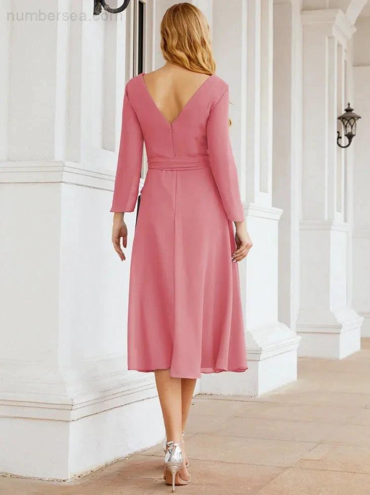 Bridesmaid Dress V-Back Waist Belt Mother of the Bride Wedding Guest SY28031 by numbersea
