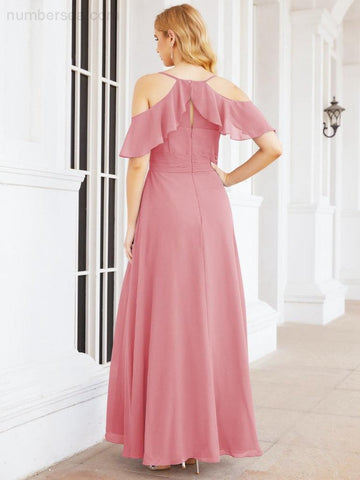 Numbersea Cold Shoulder Long Bridesmaid Dresses Side Slit Formal Prom Gowns Party Wedding 28070