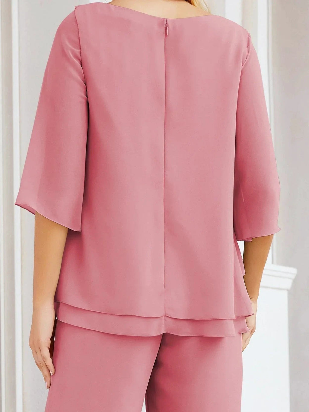 Sunnderly Elegant 2 Piece Mother of The Bride Dress Plus Size Pant Suits Ruffle Layers Sliver Housecoat SY28064 by numbersea