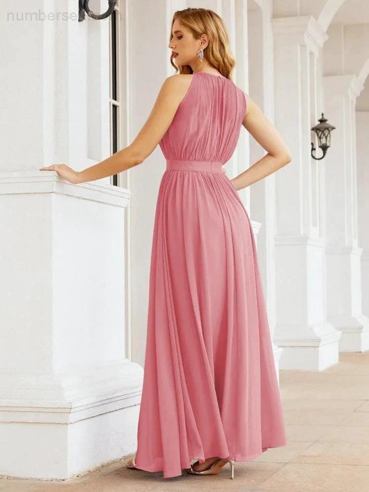 Numbersea Halter Bridesmaid Dress Empire Waist Formal Evening Prom Gown for Mother of The Bride 28030 by numbersea