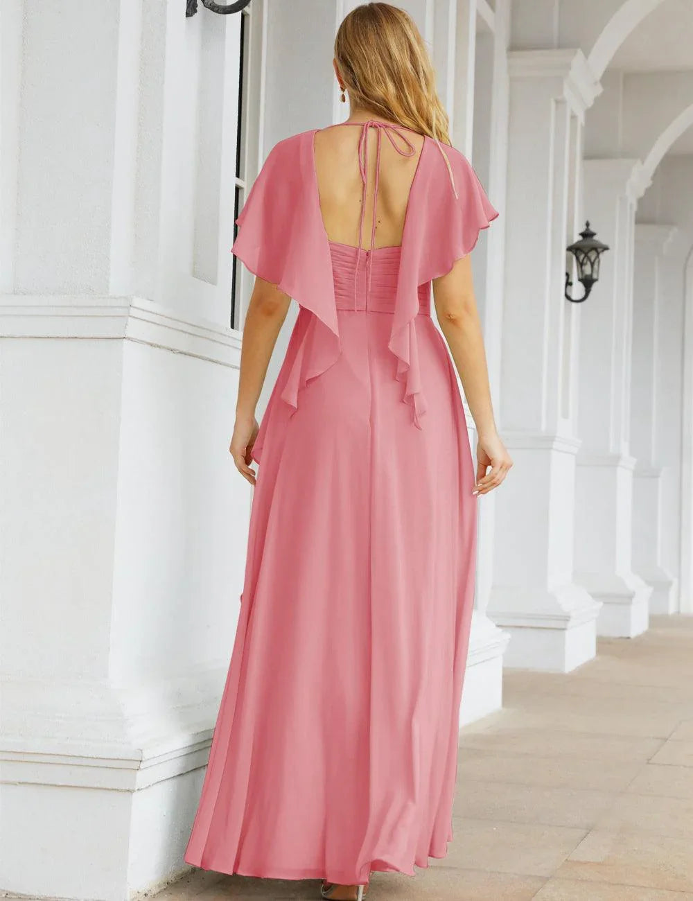 Numbersea Chiffon Bridesmaid Dresses Long Formal Evening Prom Mother of The Bride Dress with Flutter Sleeve     SEA28040