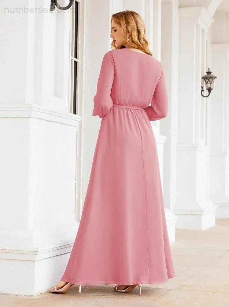 Sunnderly Women's Chiffon Bridesmaid Dress A line Long Sleeves Formal Evening Prom Gown for Wedding Guest SY28032 by numbersea