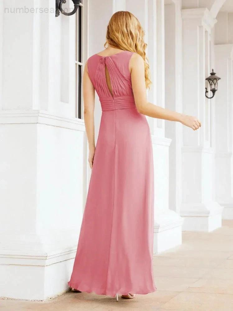 Formal Prom Gown Elegant V-Neck Sleeveless Bridesmaid Dresses for Wedding Party 28037 by numbersea