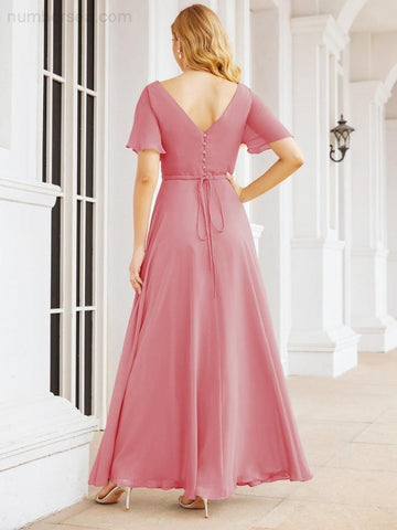 Numbersea Formal Prom Gowns for Mother of The Bride Short Sleeves Bridesmaid Dress 28049