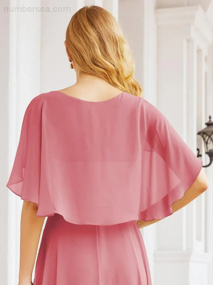 Numbersea Bridesmaid Dresses for Wedding Formal Evening Party Prom Gown with Cape 28050