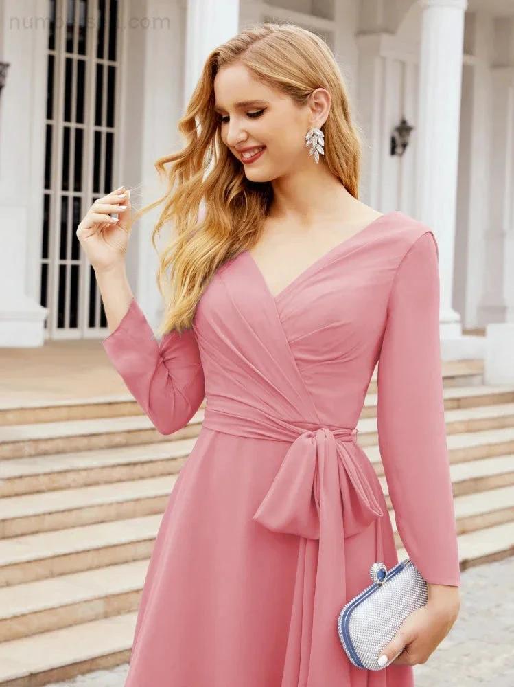 Bridesmaid Dress V-Back Waist Belt Mother of the Bride Wedding Guest SY28031 by numbersea