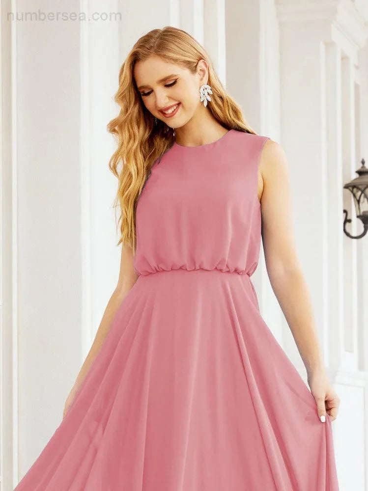 Numbersea Sleeveless Long Bridesmaid Dress A line Formal Evening Prom Gown 28025