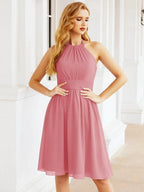 Numbersea Halter Chiffon Bridesmaid Dresses Short Sleeveless Formal Party Dress Open Back 28023 by numbersea