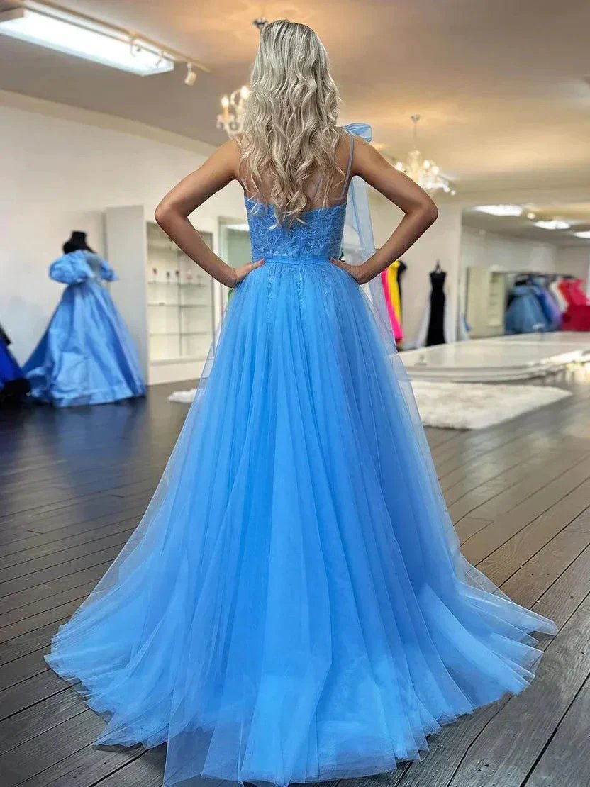 Ximena | Cute A Line One Shoulder Blue Tulle Prom Dress with Appliques by KissProm