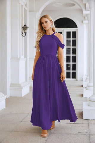 Ladies Chiffon Off Shoulder Swing Sleeve Front Slit Bridesmaid Evening Dress Wedding Party Evening Dress 28117