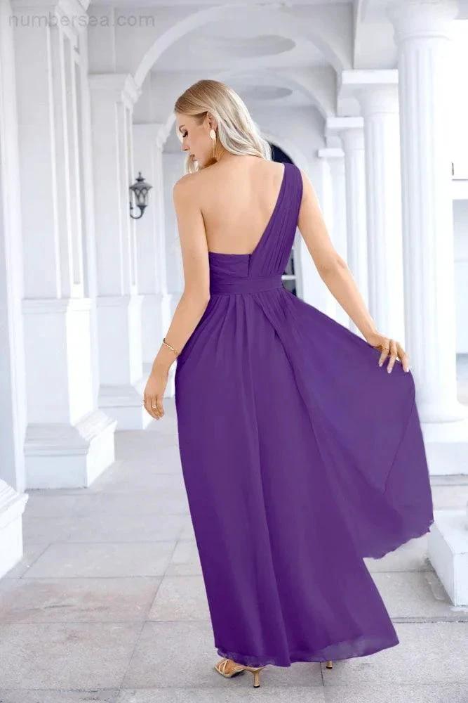 Ladies Chiffon One Shoulder Bridesmaid Evening Dress Wedding Party Evening Dress 28133 by numbersea