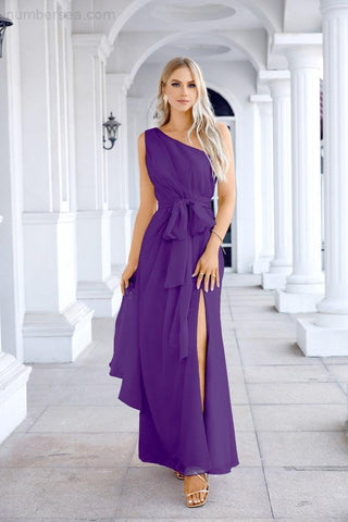 Ladies Chiffon One Shoulder Bridesmaid Evening Dress Wedding Party Evening Dress 28133