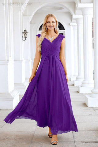 Ladies Chiffon V Neck Sleeveless Floor Length Bridesmaid Evening Dress Wedding Party Evening Dress 28126