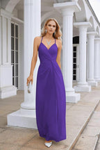 Ladies Chiffon Spaghetti Strap V Neck Front Slit Floor Length Bridesmaid Evening Dress Prom Party Wedding Evening Dress 28116 by numbersea
