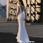 Sexy Mermaid Strapless Wedding Dresses Simple Satin Sleeveless Bridal Gown Elegant V-Neck Backless Beach Vestido De Novia by payinti