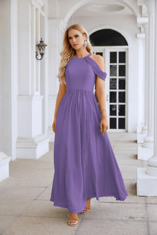 Ladies Chiffon Off Shoulder Swing Sleeve Front Slit Bridesmaid Evening Dress Wedding Party Evening Dress 28117