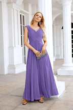 Ladies Chiffon V Neck Sleeveless Floor Length Bridesmaid Evening Dress Wedding Party Evening Dress 28126 by numbersea