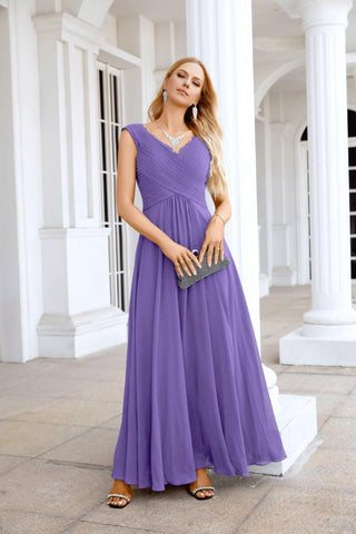 Ladies Chiffon V Neck Sleeveless Floor Length Bridesmaid Evening Dress Wedding Party Evening Dress 28126