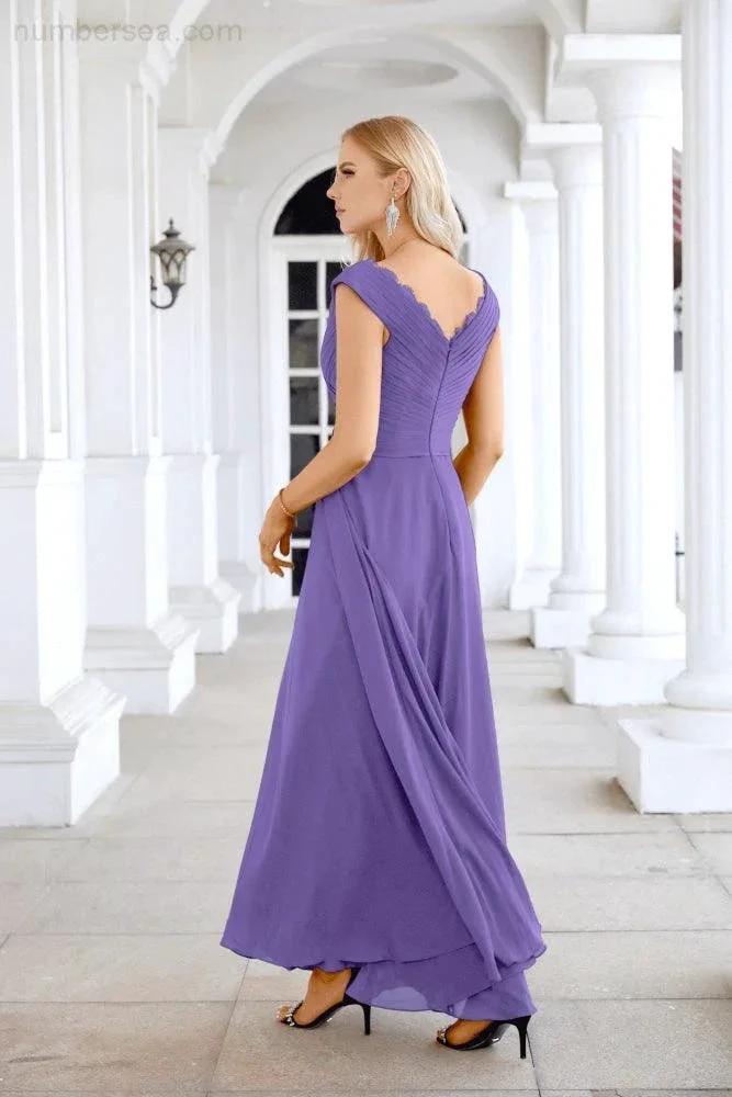 Ladies Chiffon V Neck Sleeveless Floor Length Bridesmaid Evening Dress Wedding Party Evening Dress 28126 by numbersea