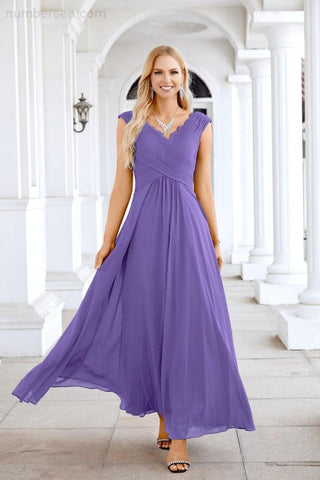 Ladies Chiffon V Neck Sleeveless Floor Length Bridesmaid Evening Dress Wedding Party Evening Dress 28126