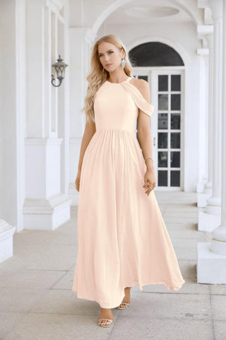Ladies Chiffon Off Shoulder Swing Sleeve Front Slit Bridesmaid Evening Dress Wedding Party Evening Dress 28117