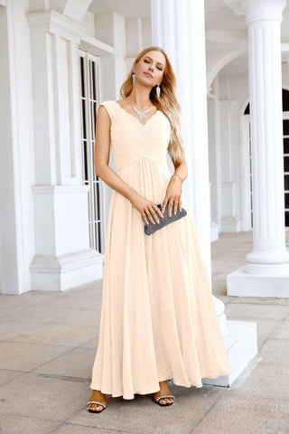 Ladies Chiffon V Neck Sleeveless Floor Length Bridesmaid Evening Dress Wedding Party Evening Dress 28126