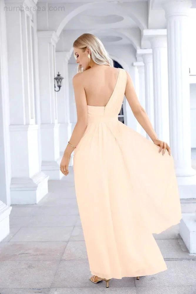 Ladies Chiffon One Shoulder Bridesmaid Evening Dress Wedding Party Evening Dress 28133 by numbersea
