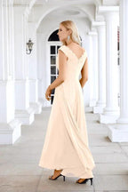 Ladies Chiffon V Neck Sleeveless Floor Length Bridesmaid Evening Dress Wedding Party Evening Dress 28126 by numbersea