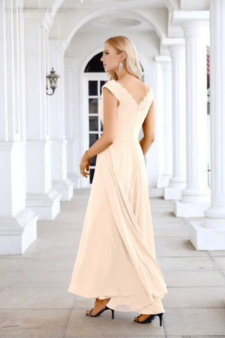Ladies Chiffon V Neck Sleeveless Floor Length Bridesmaid Evening Dress Wedding Party Evening Dress 28126