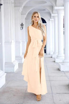 Ladies Chiffon One Shoulder Bridesmaid Evening Dress Wedding Party Evening Dress 28133 by numbersea