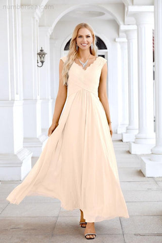 Ladies Chiffon V Neck Sleeveless Floor Length Bridesmaid Evening Dress Wedding Party Evening Dress 28126