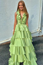 Flora | Halter Red Ruffle Tiered A-Line Prom Dress by KissProm