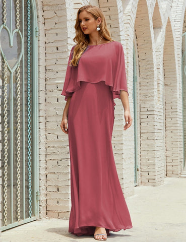 Sunnderly  Bridesmaid Dress Women Long Sleeve V-Neck Chiffon Formal Wedding Party Dress SY28018
