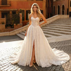 White Floral Lace Strapless Bridal Gown Sweetheart Neckline Front Button Ball Gown SW742