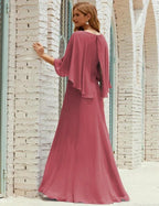 Sunnderly Bridesmaid Dress Women Long Sleeve V-Neck Chiffon Formal Wedding Party Dress SY28018 by numbersea
