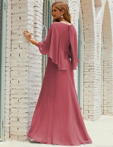 Sunnderly  Bridesmaid Dress Women Long Sleeve V-Neck Chiffon Formal Wedding Party Dress SY28018