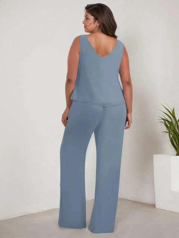 Chiffon Scoop Long Sleeves Mother Of The Bride Pantsuits With Jacket by Dreamylily