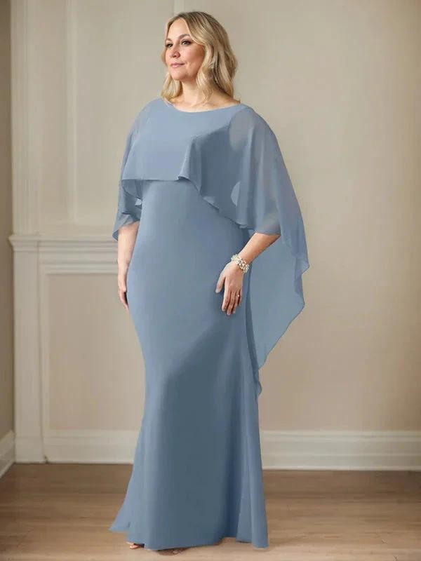 Sheath Scoop Floor-Length Chiffon Mother of the Bride Dress With Cascading Ruffles by Dreamylily