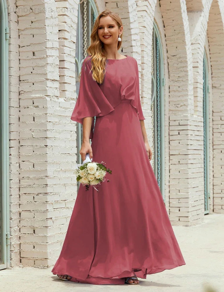 Sunnderly Bridesmaid Dress Women Long Sleeve V-Neck Chiffon Formal Wedding Party Dress SY28018 by numbersea