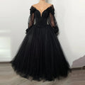 Black Luxury Gothic Wedding Dress 3D Floral Corset Tulle Ball Gown With Train  SW563