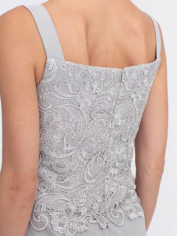 Trajes de pantalón de tres piezas de gasa con escote cuadrado para madre de la novia con chaqueta 