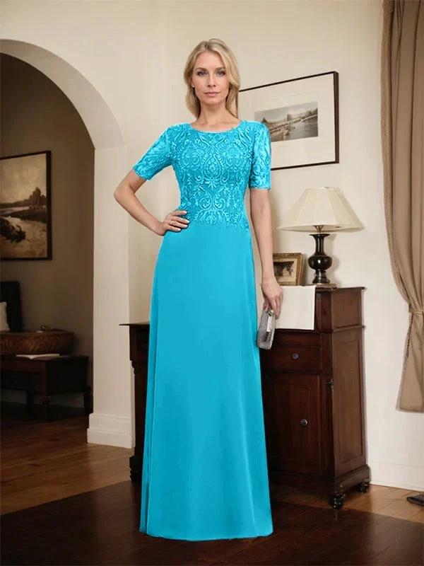A-line Scoop Floor-Length Lace Chiffon Mother of the Bride Dress With Sequins by Dreamylily