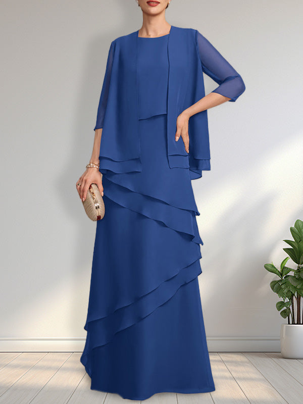 Sheath Scoop Floor-Length Chiffon Mother of the Bride Dress