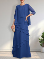 Sheath Scoop Floor-Length Chiffon Mother of the Bride Dress