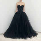 Black Lace Heavy Gothic Beading Wedding Dress Ballgown Corset Closure  SW567