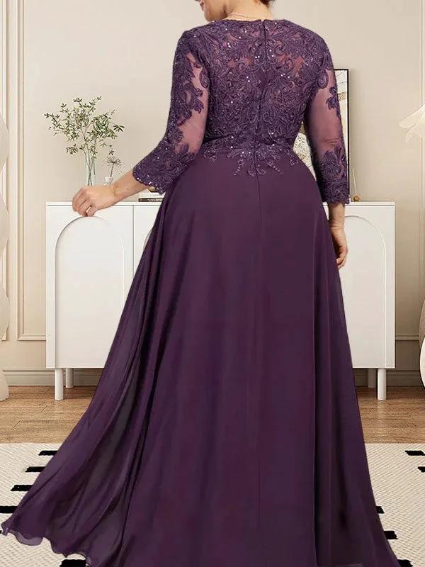 A-line Scoop Floor-Length Lace Chiffon Mother of the Bride Dress With Sequins by Dreamylily