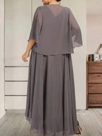 A-line V-Neck Asymmetrical Chiffon Mother of the Bride Dress With Beading Sequins by Dreamylily